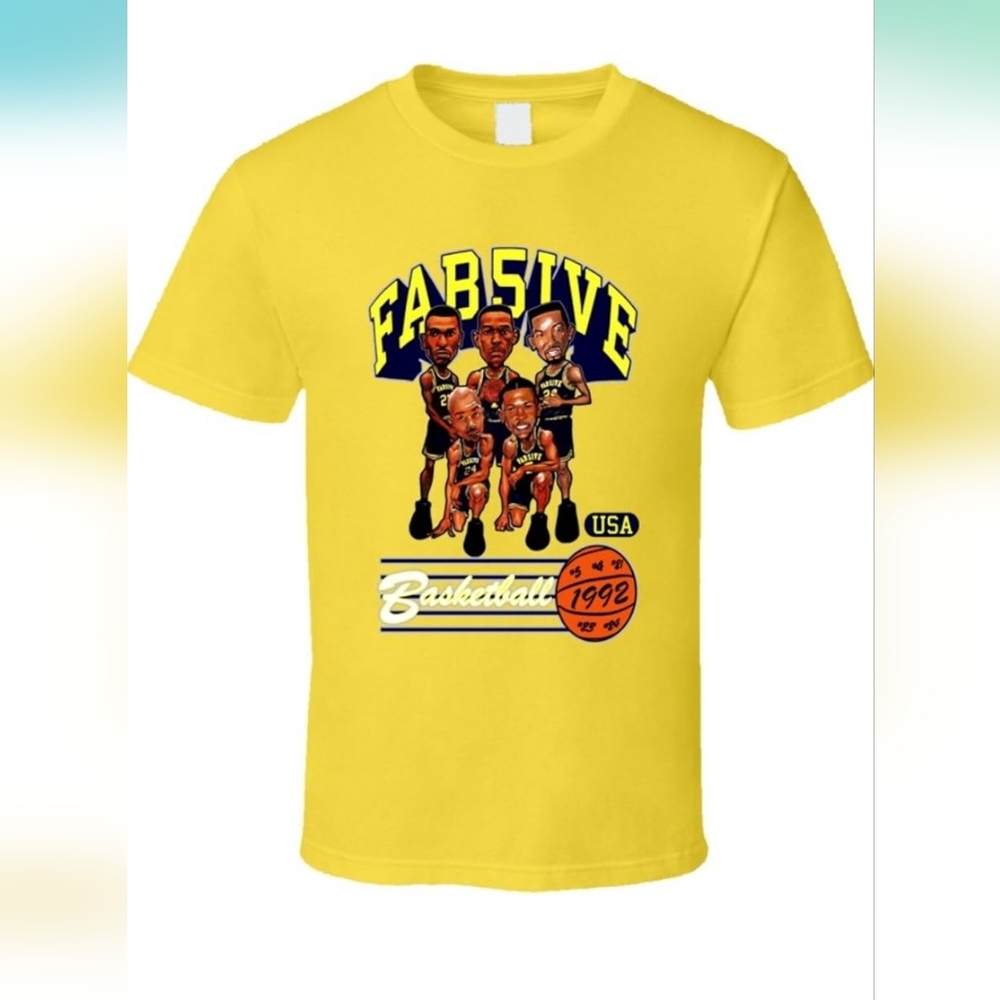 Fab Five Michigan Basketball Caricature T Shirt - Yellow